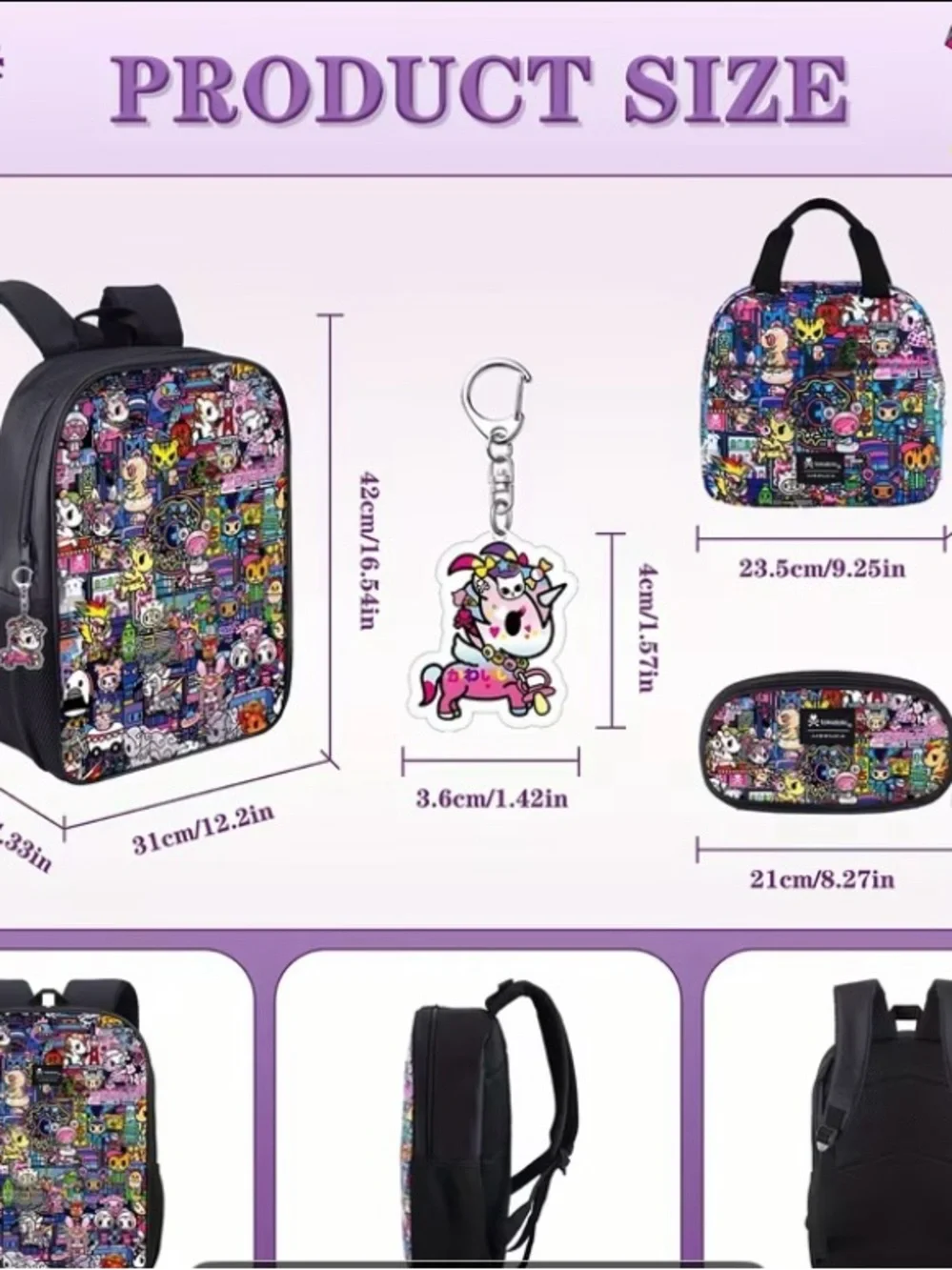 tokidoki Kids Black Character Print Backpack Set - Black
